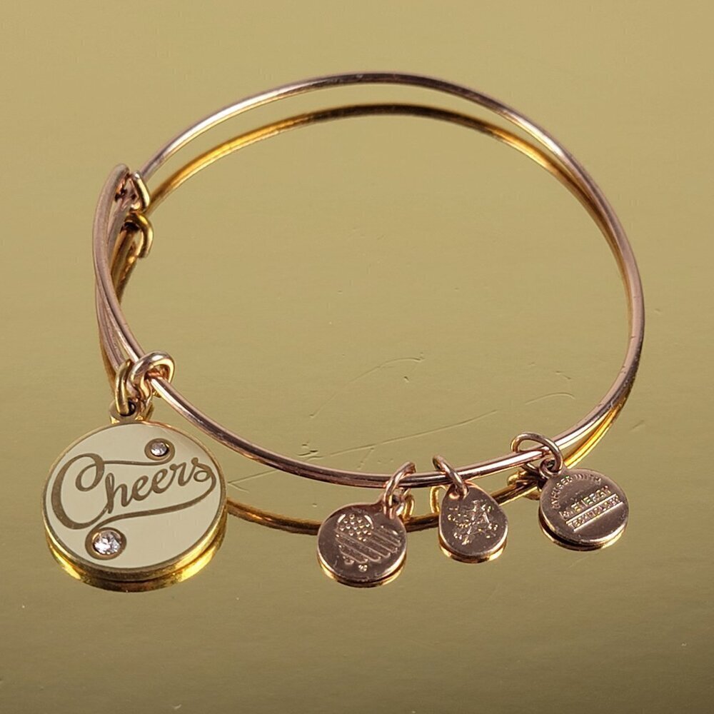ALEX AND ANI CHEERS Crystal Charm Bangle Bracelet 7.5" Gold Tone Expandable